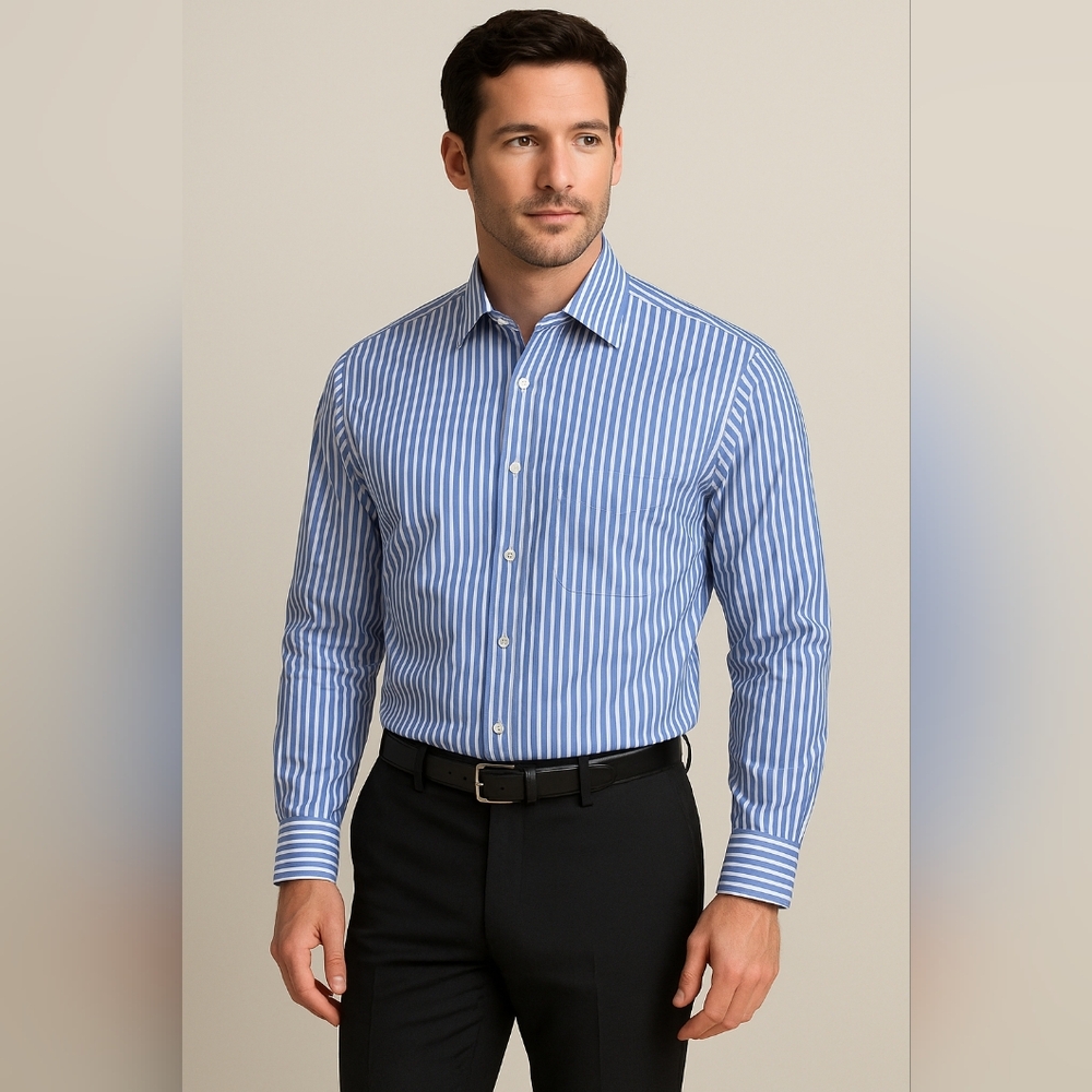 Brooks Brothers Blue Pinstripe Cotton No Iron Button-down Dress Shirt 15 1/2-23
